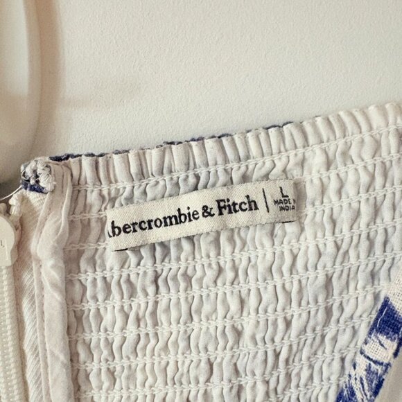 Abercrombie & Fitch Strapless Linen Blend Midi Dress in Blue Floral Size Large - Picture 8 of 10